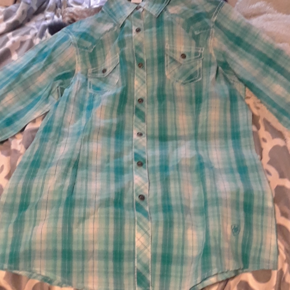 Blue ariat flannel button down